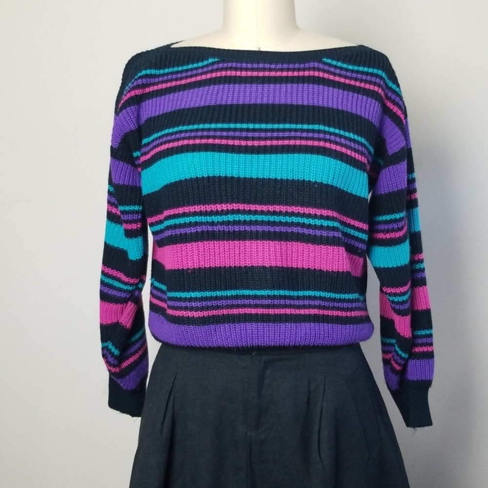 🧡🤙💙 VTG 80s boatneck knit sweater
